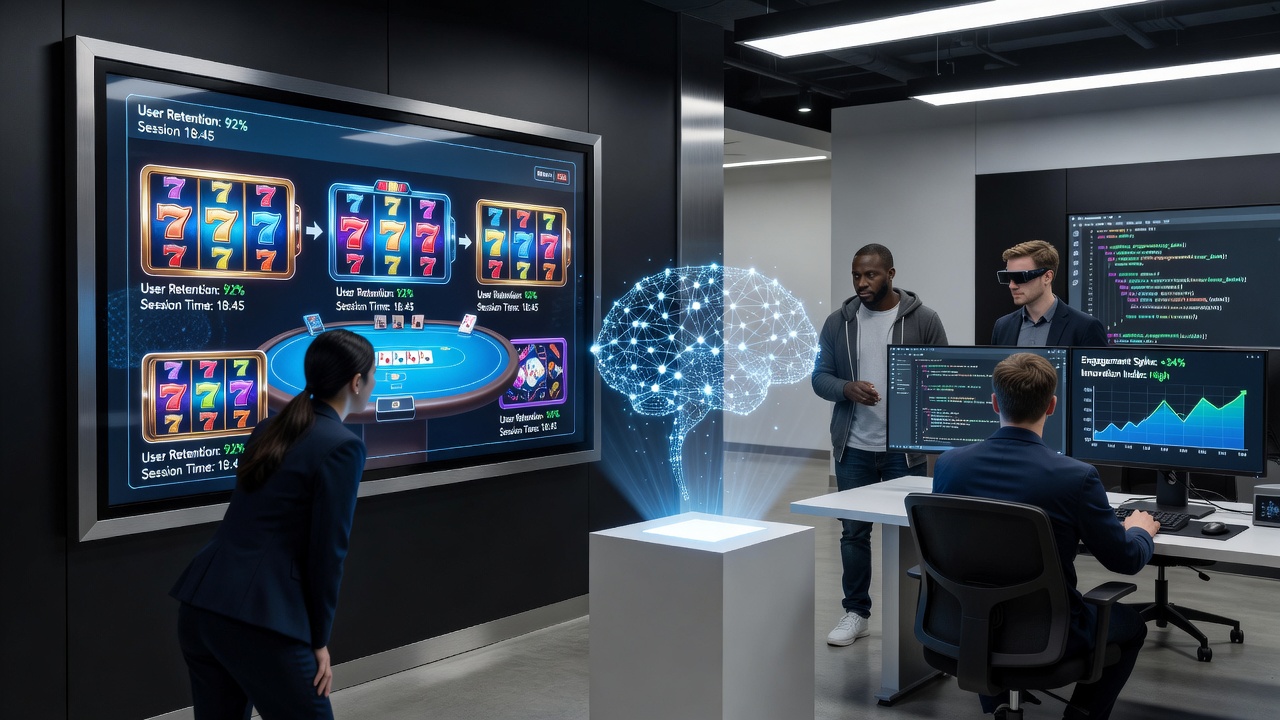 Players engaging with virtual reality casino environments through headsets and controllers